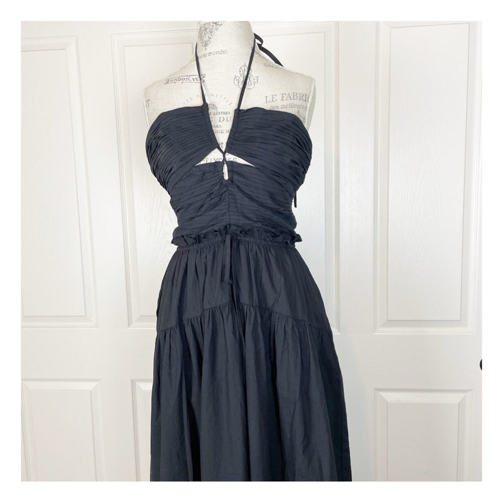 Sofie the Label Black Cutout Halter Midi Dress Cotton Poplin Resortwear NWT Sz M